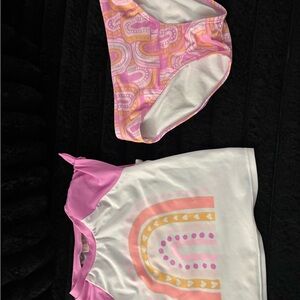 Pink and White Rainbow Swimsuit Set